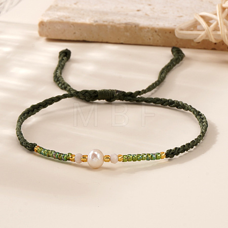 Bohemian Style Imitation Pearl & Glass Seed Bead Braided Bracelets XS0693-6-1