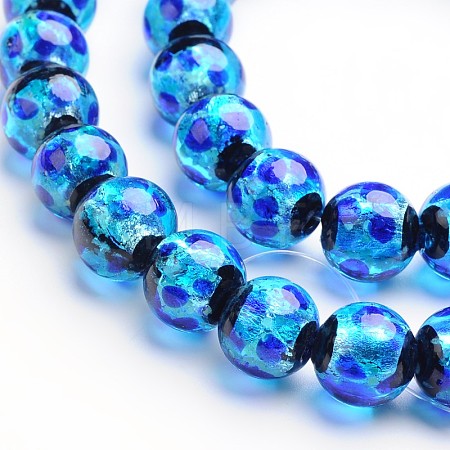 Glow in the Dark Luminous Style Handmade Silver Foil Glass Round Beads X-FOIL-I006-8mm-02-1