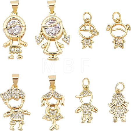 8Pcs 8 Style Brass Micro Pave Clear Cubic Zirconia Pendants ZIRC-FH0001-25-1