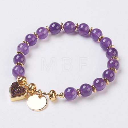 Natural Amethyst Beads Stretch Bracelets BJEW-I261-01E-1