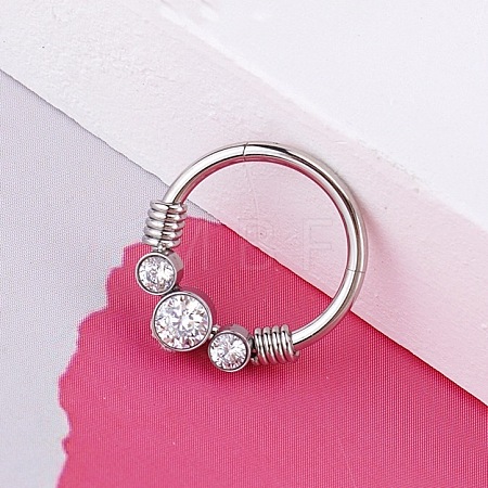316L Stainless Steel Micro Pave Cubic Zirconia Hoop Nose Rings WG5D603-27-1