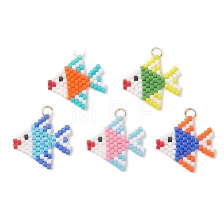 Glass Seed Beaded Fish Pendants PALLOY-MZ01219-1