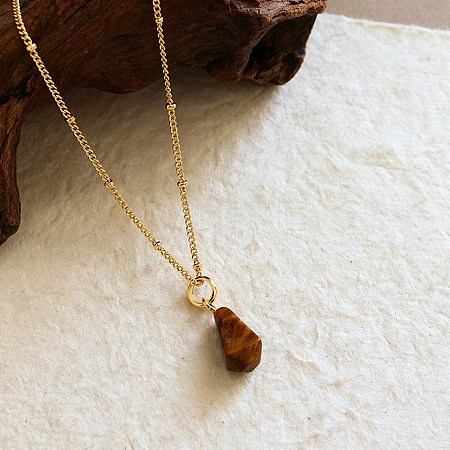 Natural Tiger Eye Teardrop Pendant Alloy Satellite Chain Necklaces for Women WGEDD51-01-1