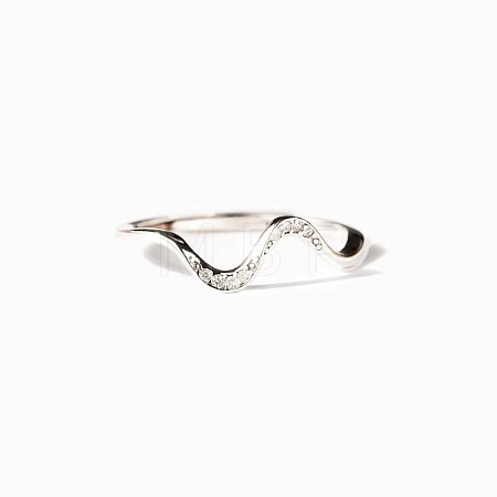 Wave Shaped 925 Sterling Silver Micro Pave Clear Cubic Zirconia Finger Rings FS-WG6021D-05-1