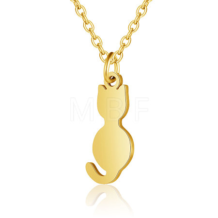 201 Stainless Steel Kitten Pendant Necklaces NJEW-T009-JN125-40-2-1