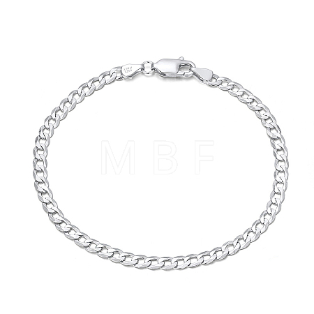 Rhodium Plated 925 Sterling Silver Curb Chain Bracelets BJEW-I314-007B-P-1
