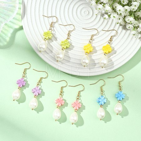 Shell Pearl & Porcelain Beads Dangle Earrings EJEW-JE07202-1