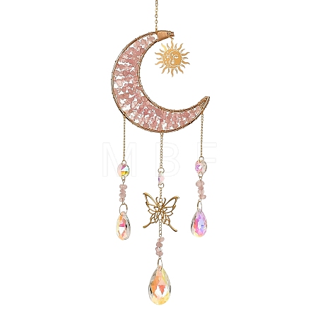 Natural Rose Quartz Chips Moon Crystal Suncatcher RN-T001-01B-1