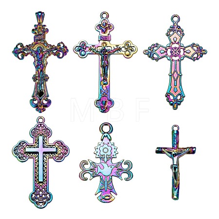 12Pcs 6 Style Rainbow Color Alloy Pendants FIND-LS0001-16MC-1