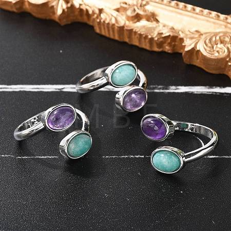 Natural Amethyst & Amazonite Finger Rings X-RJEW-A068-02P-02-1
