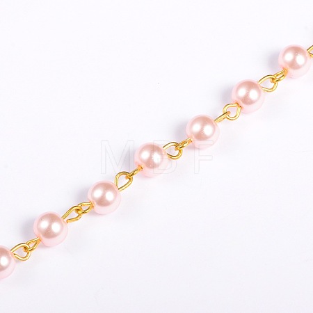 Handmade Round Glass Pearl Beads Chains for Necklaces Bracelets Making AJEW-JB00036-04-1