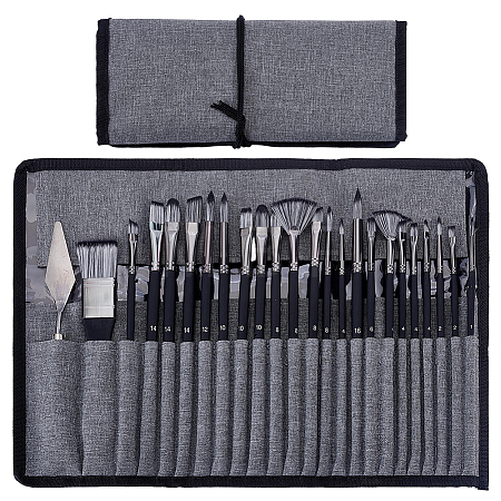 23Pcs Wool & Nylon Painting Brush and 1Pc 304 Stainless Steel Scraper AJEW-WH0696-657-1
