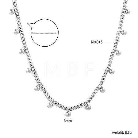 304 Stainless Steel Round Ball Tassel Necklaces for Women WGEC704-03-1