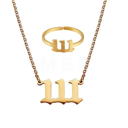 Number Pendant Necklace & Open Cuff Ring JX195A-1