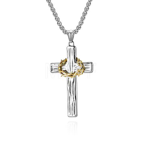 Two Tone 316L Surgical Stainless Steel Thorns Cross Pendant Necklaces FS-WG139DF-01-1