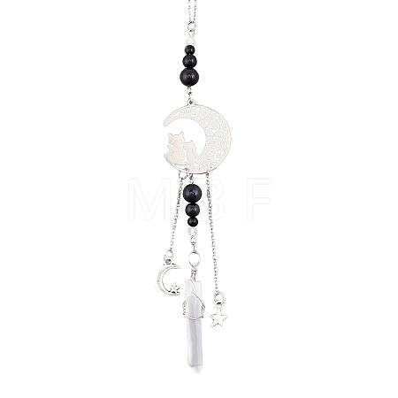 Natural Black Onyx Pendant Decorations PALLOY-PH01588-1