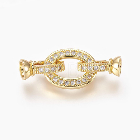 Brass Micro Pave Cubic Zirconia Fold Over Clasps KK-P164-18G-1