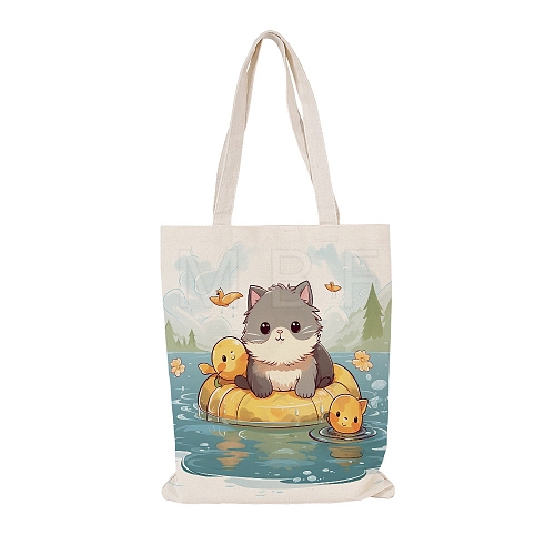 Cat Polyester Canvas Women's Tote Bags PW-WGE8DDB-03-1