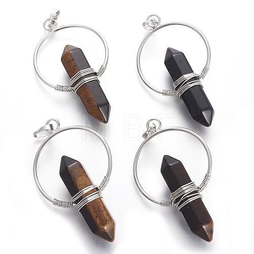 Natural Tiger Eye Big Double Terminated Pointed Pendants G-G771-A01-1