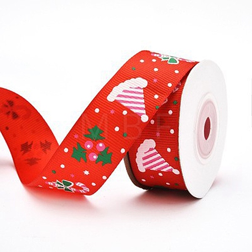 Christmas Theme Polyester Grosgrain Ribbon PW-WG86446-06-1