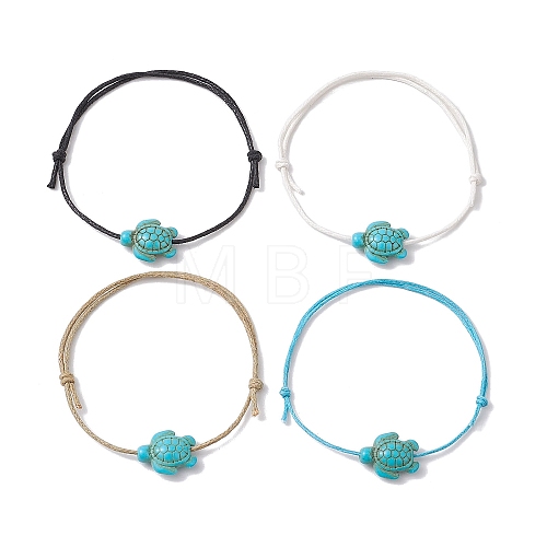 4Pcs 4 Colors Synthetic Turquoise Turtle Braided Bead Bracelets Set BJEW-JB11083-02-1