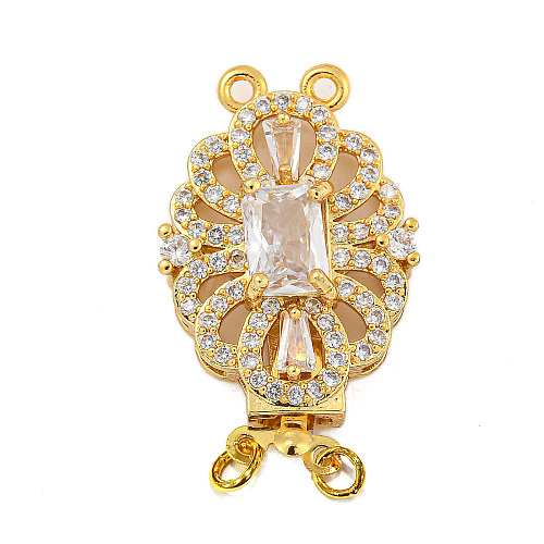 Rack Plating Flower Brass Micro Pave Clear Cubic Zirconia Box Clasps KK-F876-12G-1