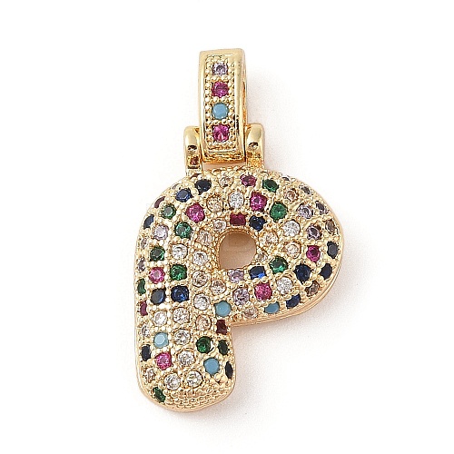 Brass Micro Pave Cubic Zirconia Pendants ZIRC-P121-01G-P-1