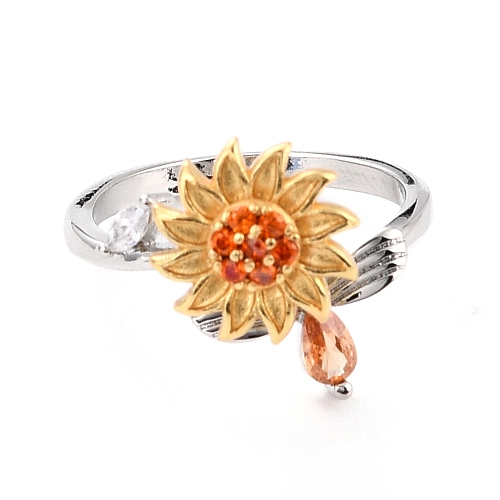 Sunflower and Dragonfly Rotatable Open Ring for Women RJEW-M139-16P-1