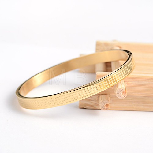 Ion Plating(IP) Carve Rhombus 304 Stainless Steel Bangles BJEW-H0003-24G-1