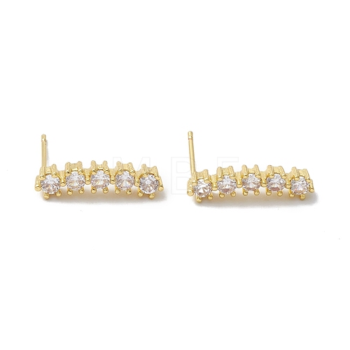Rectangle Rack Plating Brass Cubic Zirconia Stud Earrings for Women EJEW-K245-15G-1