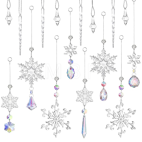 16Pcs Glass Snowflake Christmas Tree Hanging Ornaments PW-WG46191-01-1