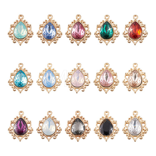 Kissitty 30Pcs 15 Colors Resin Rhinestone Pendants RESI-KS0001-14-1