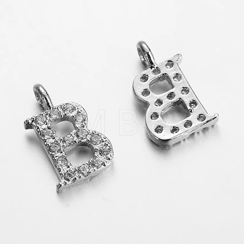 Initial Letter Brass Micro Pave Cubic Zirconia Pendants ZIRC-F008-B-1