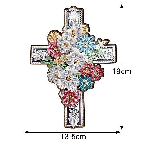 Religion Cross & Flower DIY Diamond Painting Pendant Decoration Kit PW-WG78154-03-1