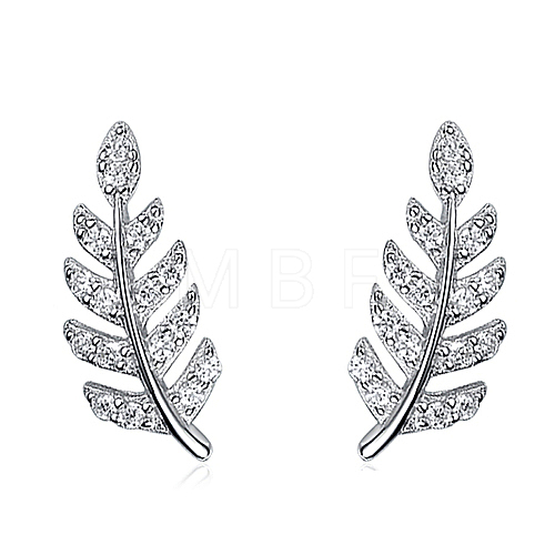 Leaf Sterling Silver Stud Earrings UF4300-3-1