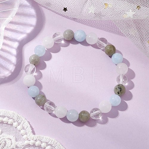 Round Natural Mixed Gemstone Beaded Stretch Bracelets for Womenm Men BJEW-JB11555-1