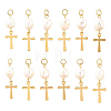 12Pcs Natural Cultured Freshwater Pearl & 201 Stainless Steel Pendants PALLOY-YW00147-1