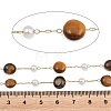 Natural Tiger Eye Nuggets & 316 Stainless Steel Handmade Link Chains CHS-K021-14G-07-3