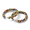 Colorful Glass Seed Braided Big Hoop Earrings EJEW-JE05015-5