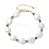 Natural Baroque Pearl Keshi Pearl & Dyed Natural Malaysia Jade & Brass Beaded Bracelets for Women BJEW-JB13793-2