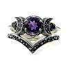 Gothic Purple Crystal Ring with Triple Moon Goddess - Black Diamond Jewelry for Women ST5056766-1