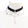 Moon Zinc Alloy Tassel Layered Black Velvet Cord Choker Necklaces FS-WG2E652-02-1