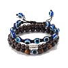 3Pcs 3 Style Natural Obsidian & Tiger Eye & Wood Stretch Bracelets Set BJEW-JB07622-1