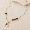 European Faceted Natural Tiger Eye 304 Stainless Steel Alphabet Pendant Necklaces QN9691-22-1