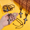 4Pcs Natural Tiger Eye Round Bead & Synthetic Hematite Bead & Wood Cross Pendant Necklaces NJEW-HY00003-3