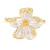Flower Brass Micro Pave Cubic Zirconia & Enamel Cuff Ring Settings KK-CBAC351-06G-02-1