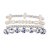 4Pcs 4 Styles Printed Porcelain Beads & Synthetic Hematite Beads & Shell Beads & ABS Plastic Pearl Stretch Bracelets Sets for Women BJEW-JB14203-01-4