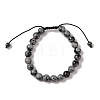 8mm Round Natural Snowflake Obsidian Braided Bead Bracelets BJEW-C067-01B-18-2