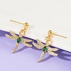 Dragonfly Brass Micro Pave Cubic Zirconia Dangle Stud Earrings EJEW-F895-15G-2