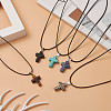 5Pcs 5 Style Natural & Synthetic Mixed Gemstone Cross Pendant Necklaces Set with Waxed Cord for Women NJEW-JN04176-2